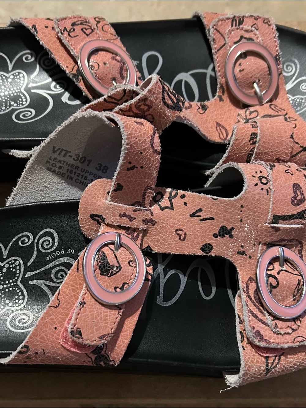 Alegria Coral Pink Floral Double-Buckle Sandals - Picture 3 of 3